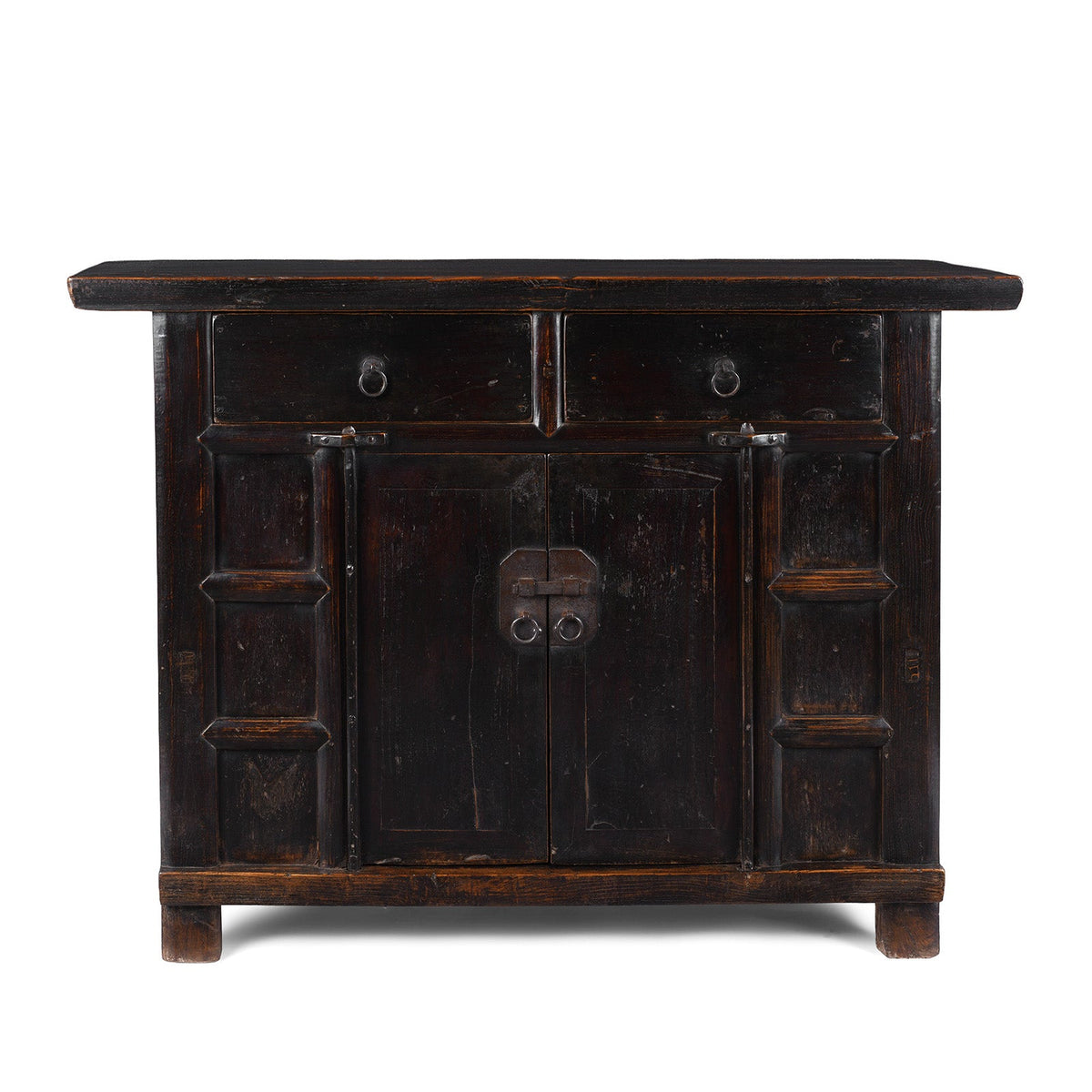 Black Lacquer Elm Two Drawer Cabinet From Shanxi - Late 19th Century