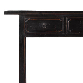 Black Lacquer 4 Drawer Console Table - Late 19th Century