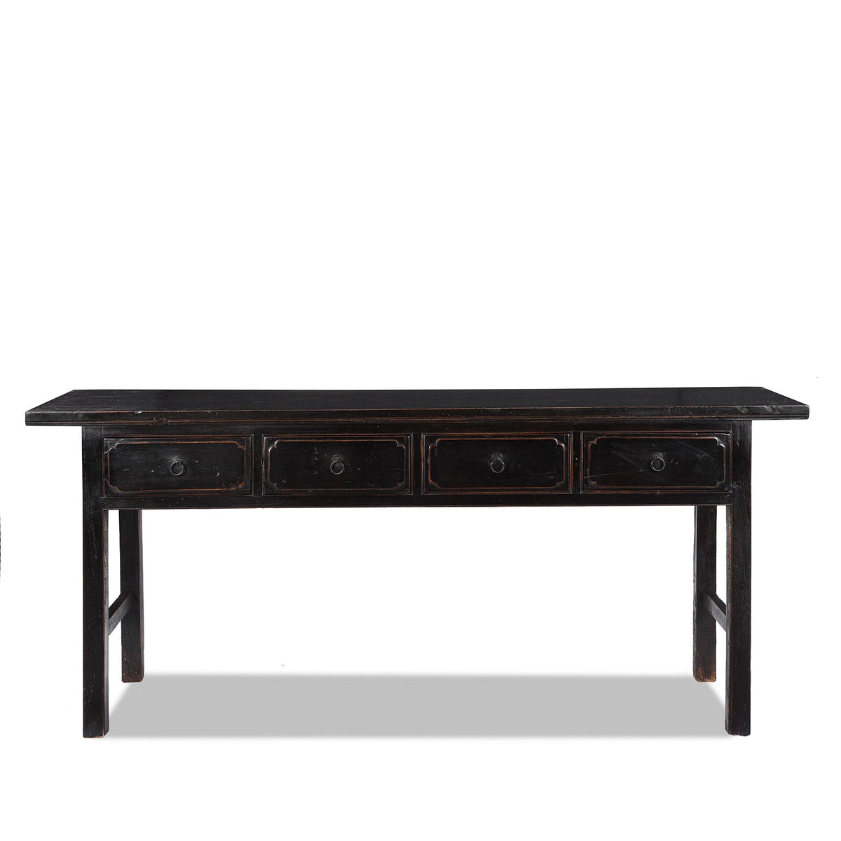 Black Lacquer 4 Drawer Console Table - Late 19th Century
