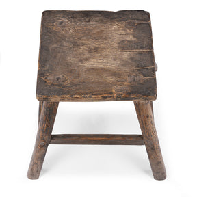 Bleached Rustic Elm Farmers Stool - 19th Century