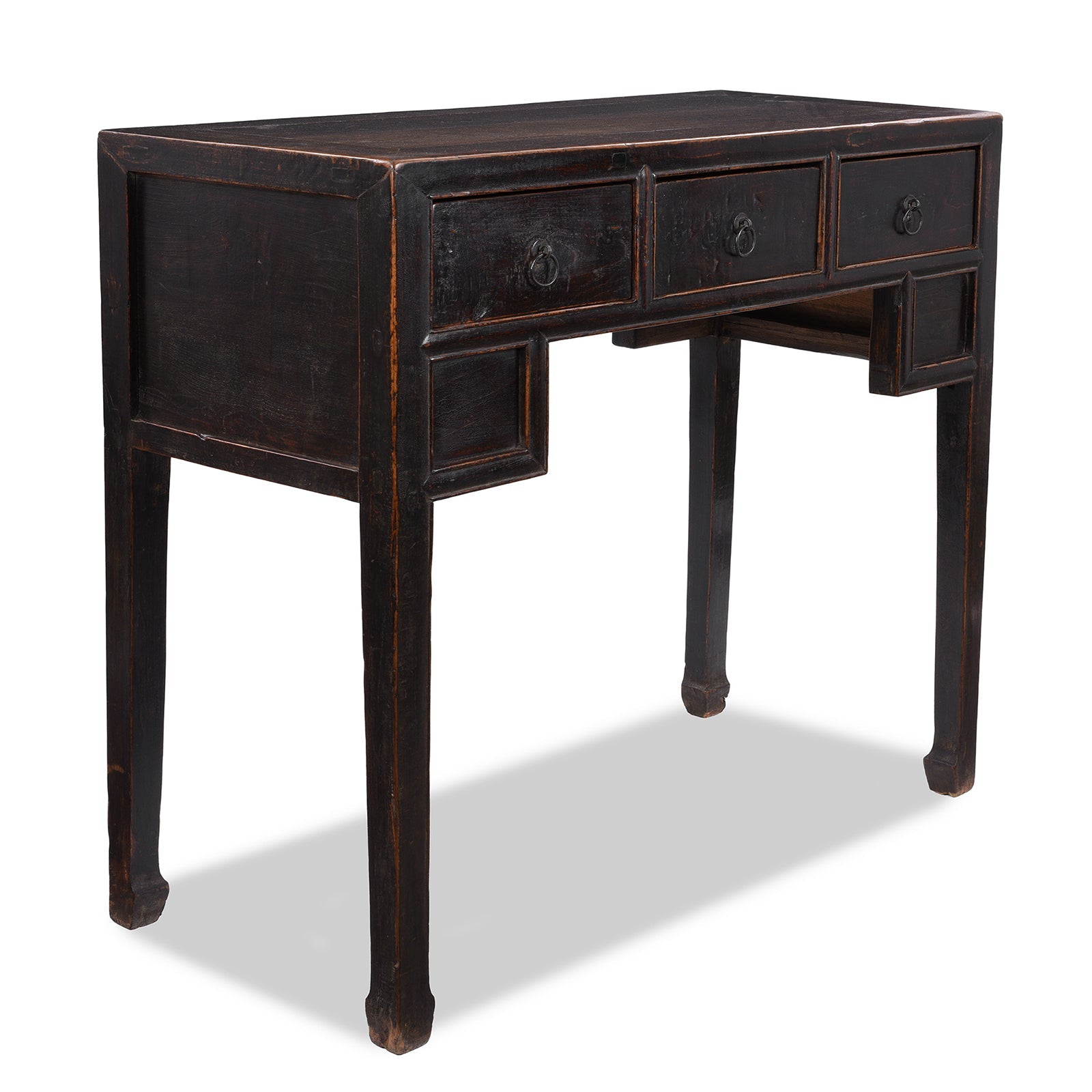 Black 3 Drawer Kneehole Desk From Shanxi - 19th Century