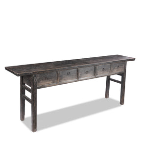 Black Lacquer Console Table With 5 Drawers - 19th Century
