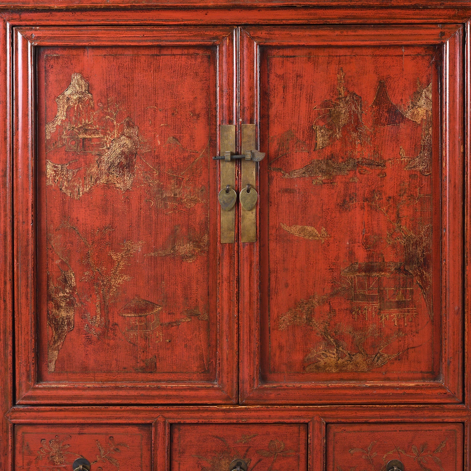 Gilt Red Lacquer Side Cabinet From Shanxi  -19th Century