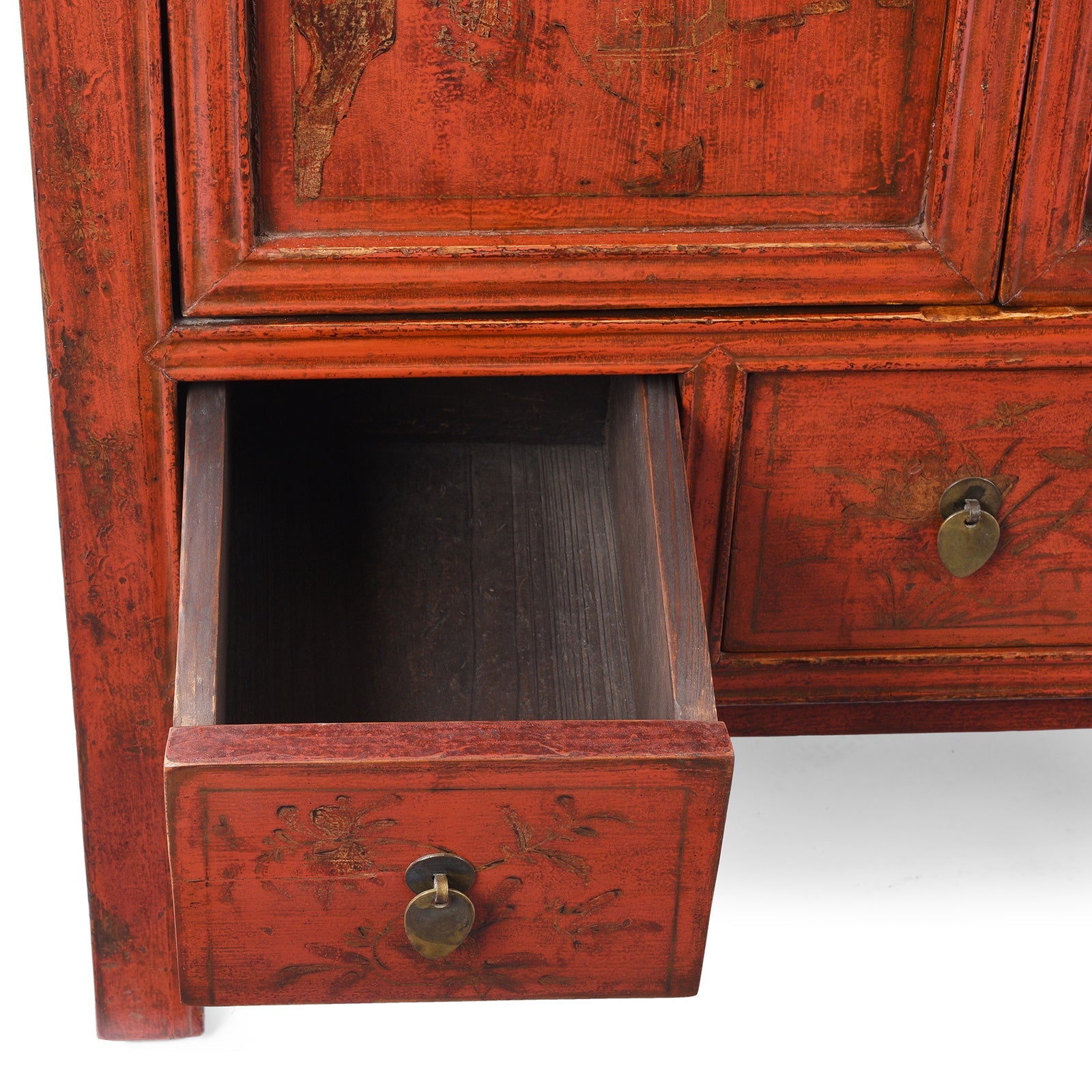 Gilt Red Lacquer Side Cabinet From Shanxi  -19th Century