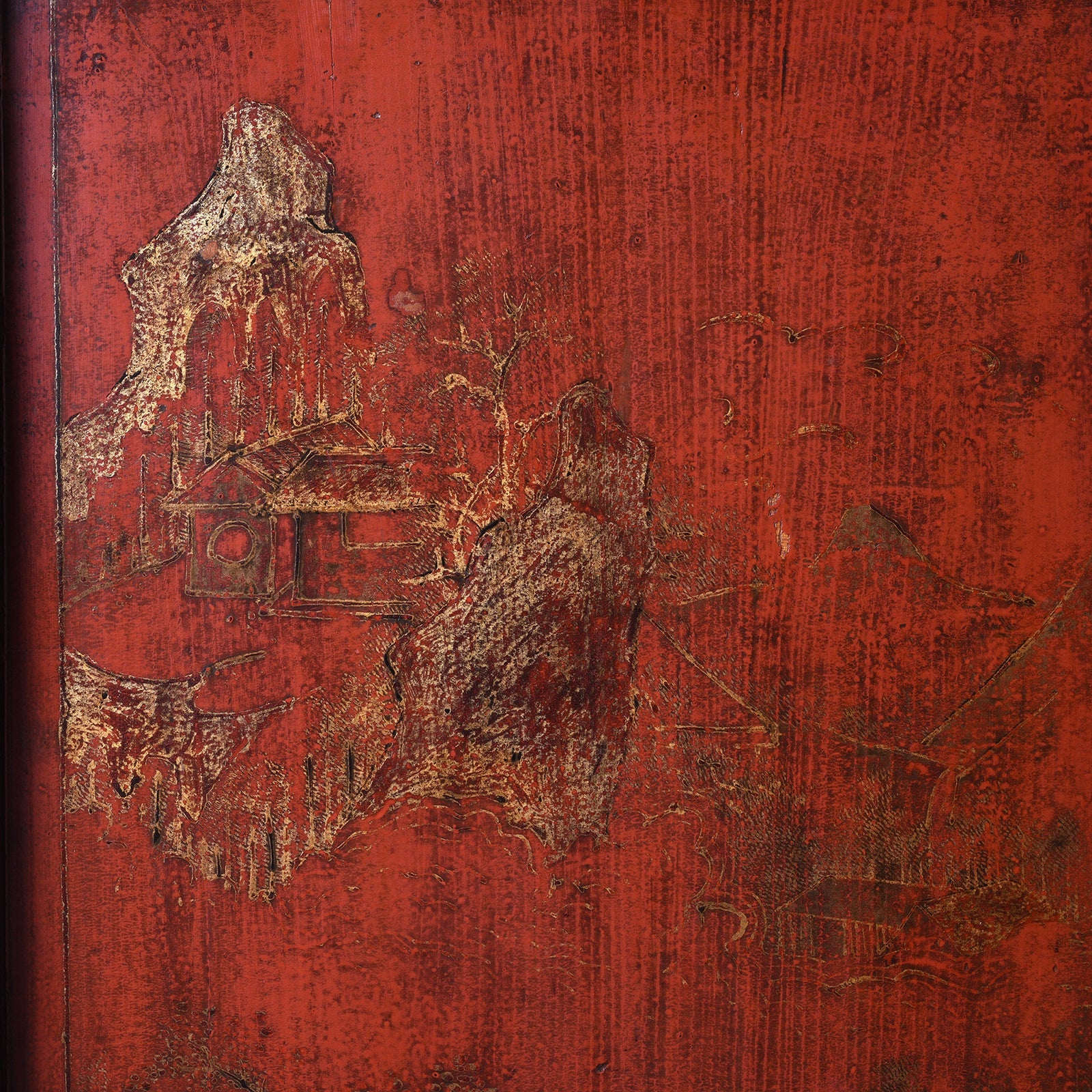 Gilt Red Lacquer Side Cabinet From Shanxi  -19th Century