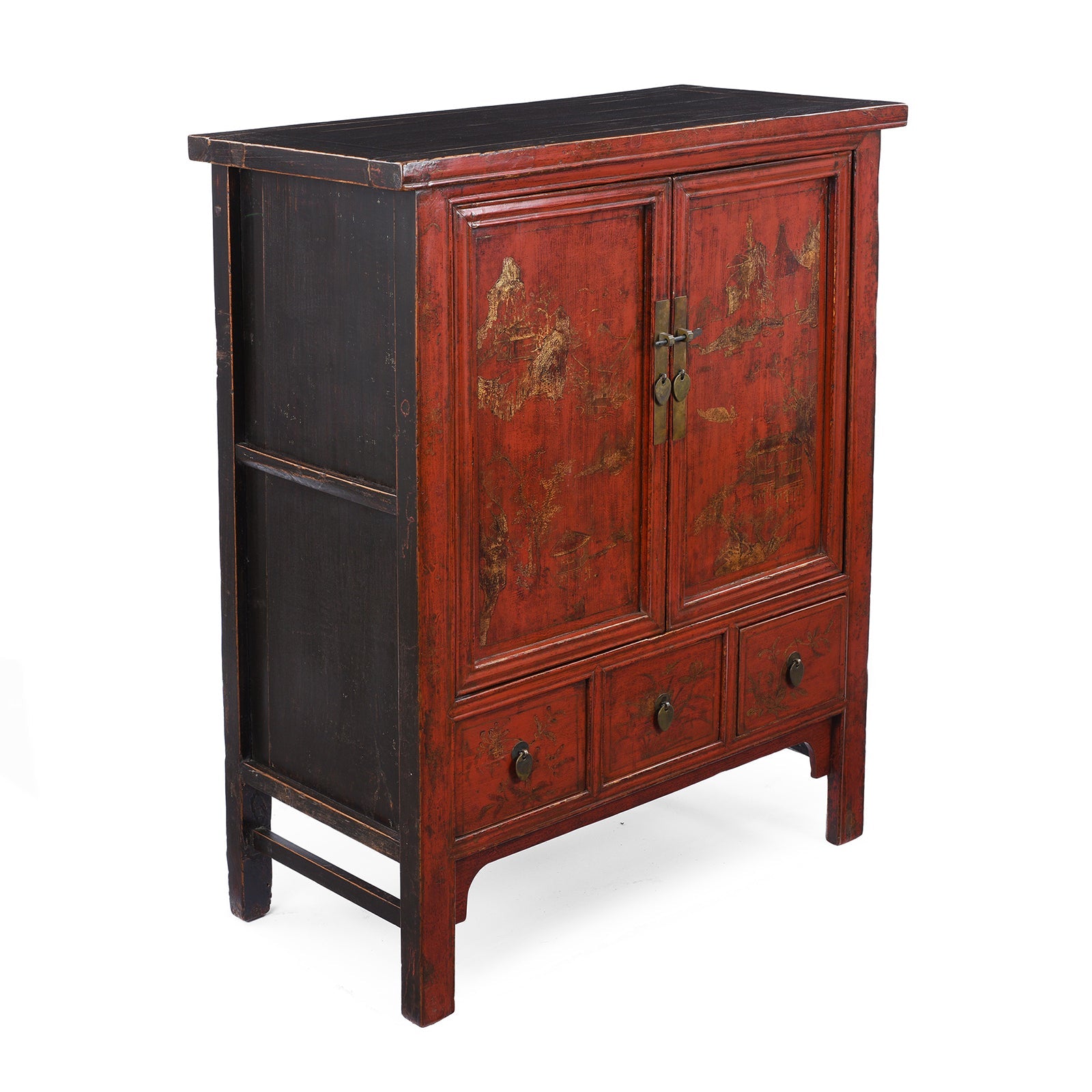 Gilt Red Lacquer Side Cabinet From Shanxi  -19th Century