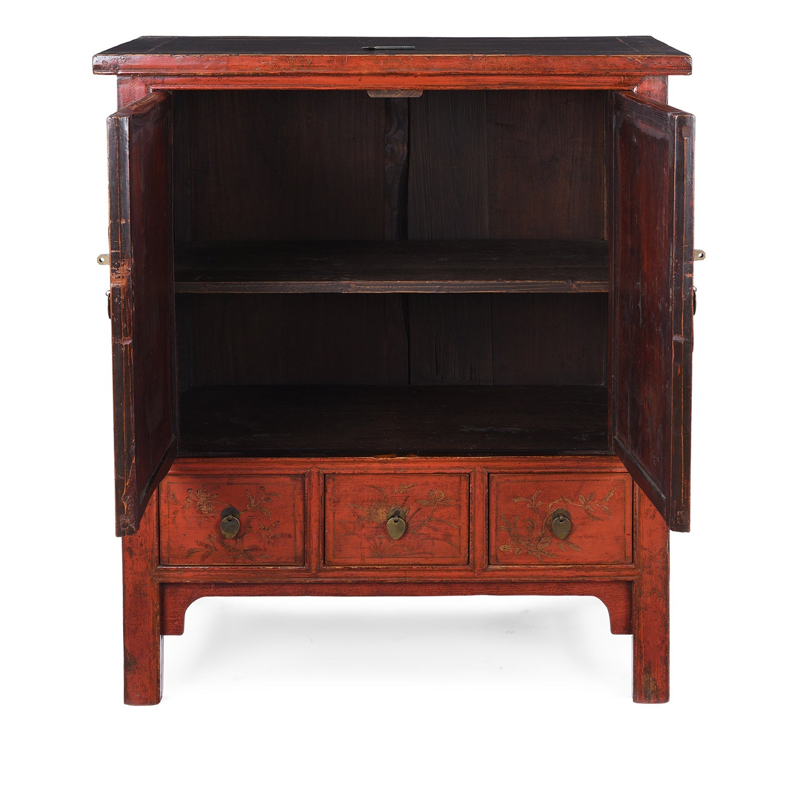 Gilt Red Lacquer Side Cabinet From Shanxi  -19th Century