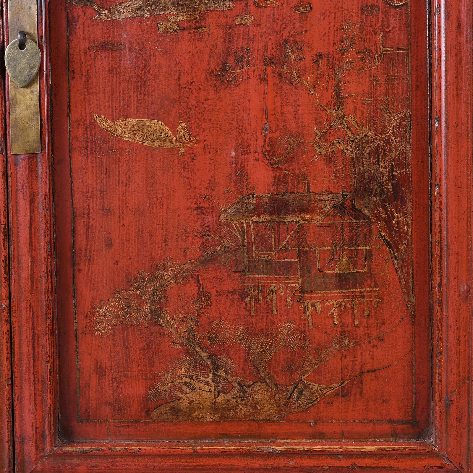 Gilt Red Lacquer Side Cabinet From Shanxi  -19th Century