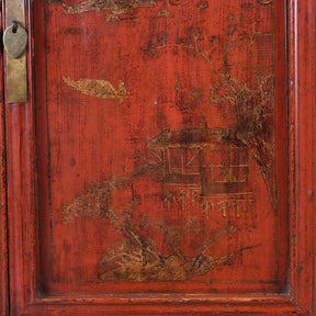 Gilt Red Lacquer Side Cabinet From Shanxi  -19th Century