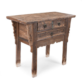 Yumu Elm Half Table From Shanxi Province - 19th Century