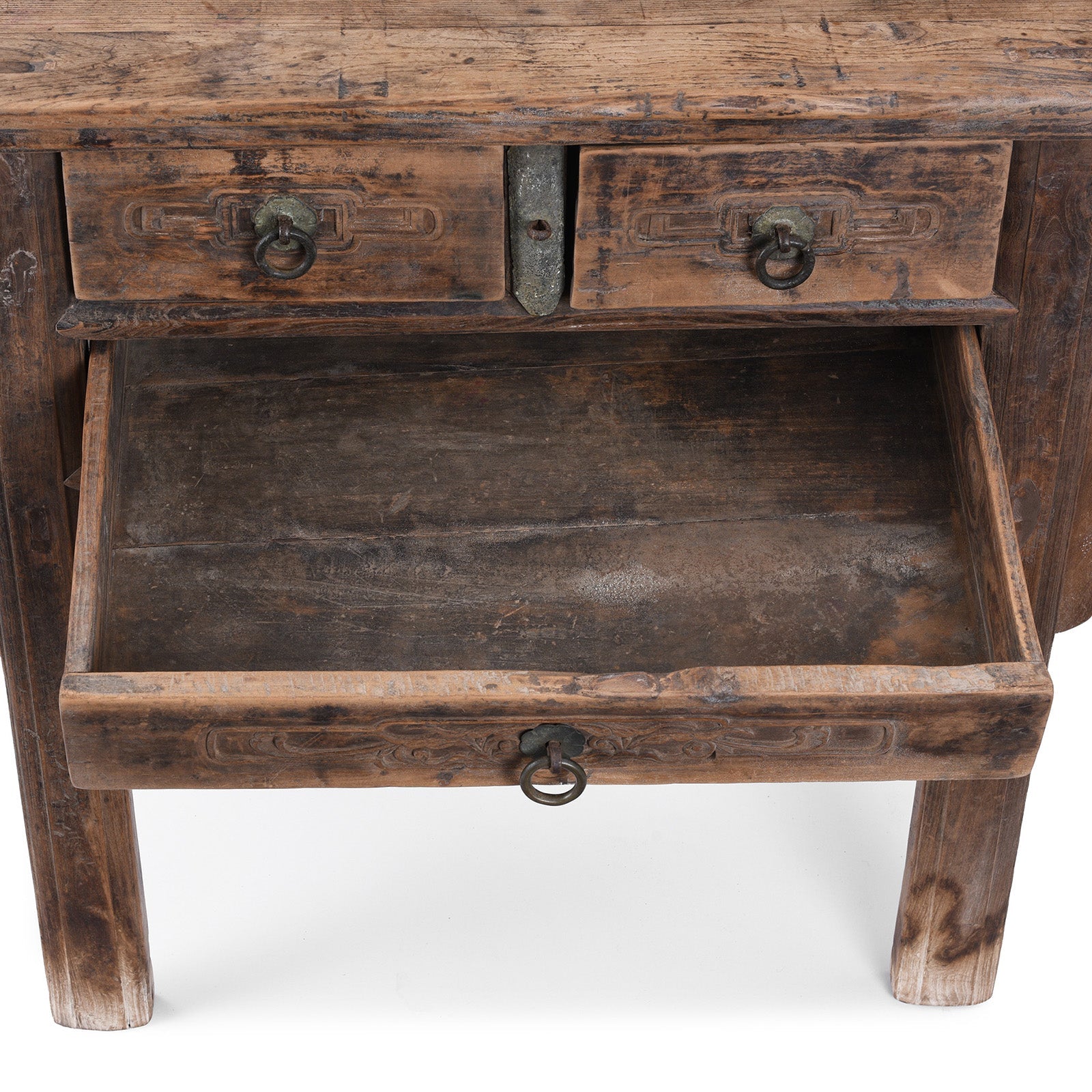 Yumu Elm Half Table From Shanxi Province - 19th Century