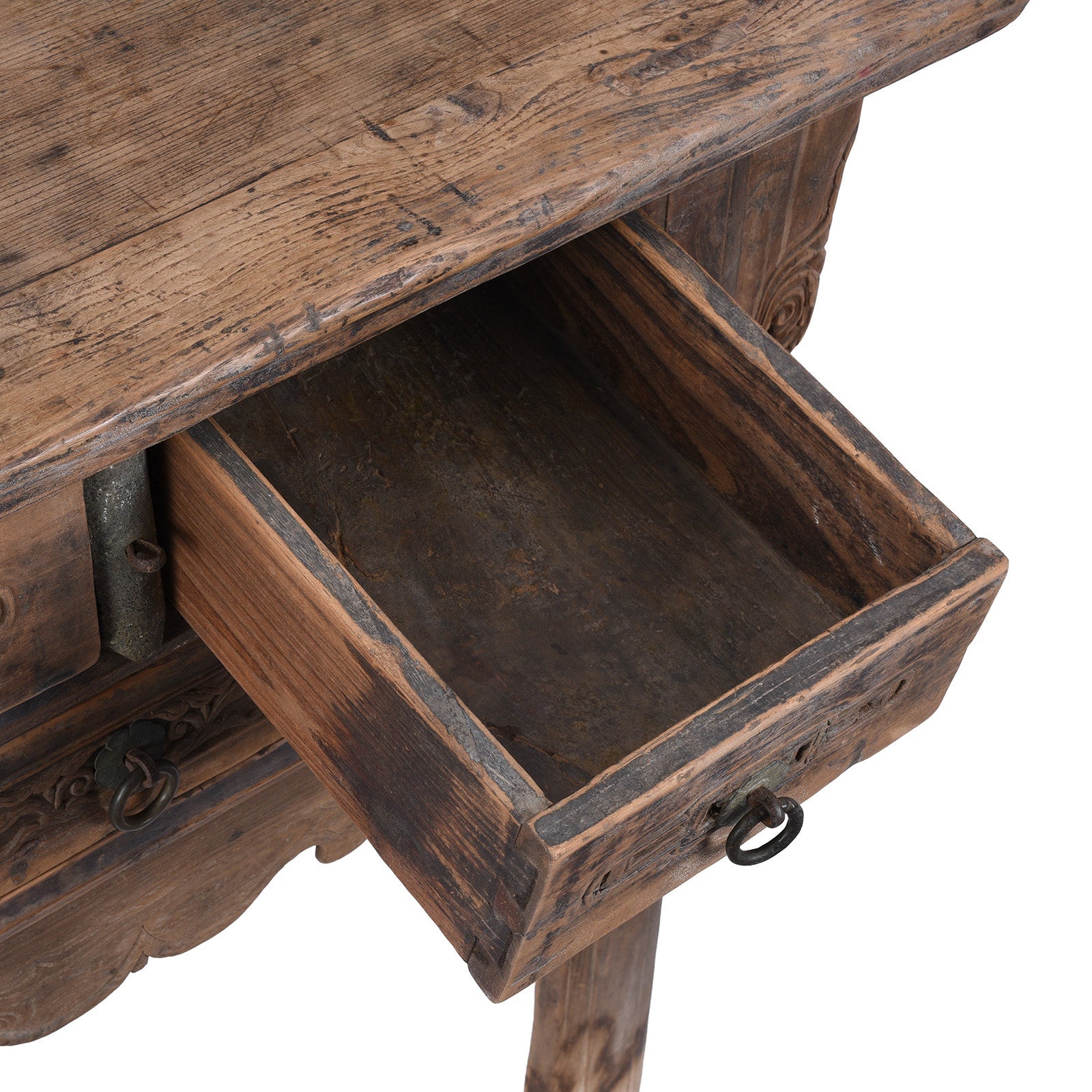 Yumu Elm Half Table From Shanxi Province - 19th Century