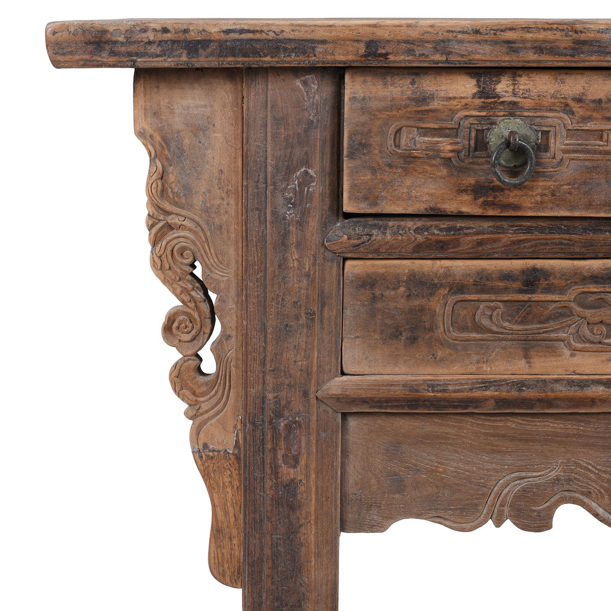 Yumu Elm Half Table From Shanxi Province - 19th Century