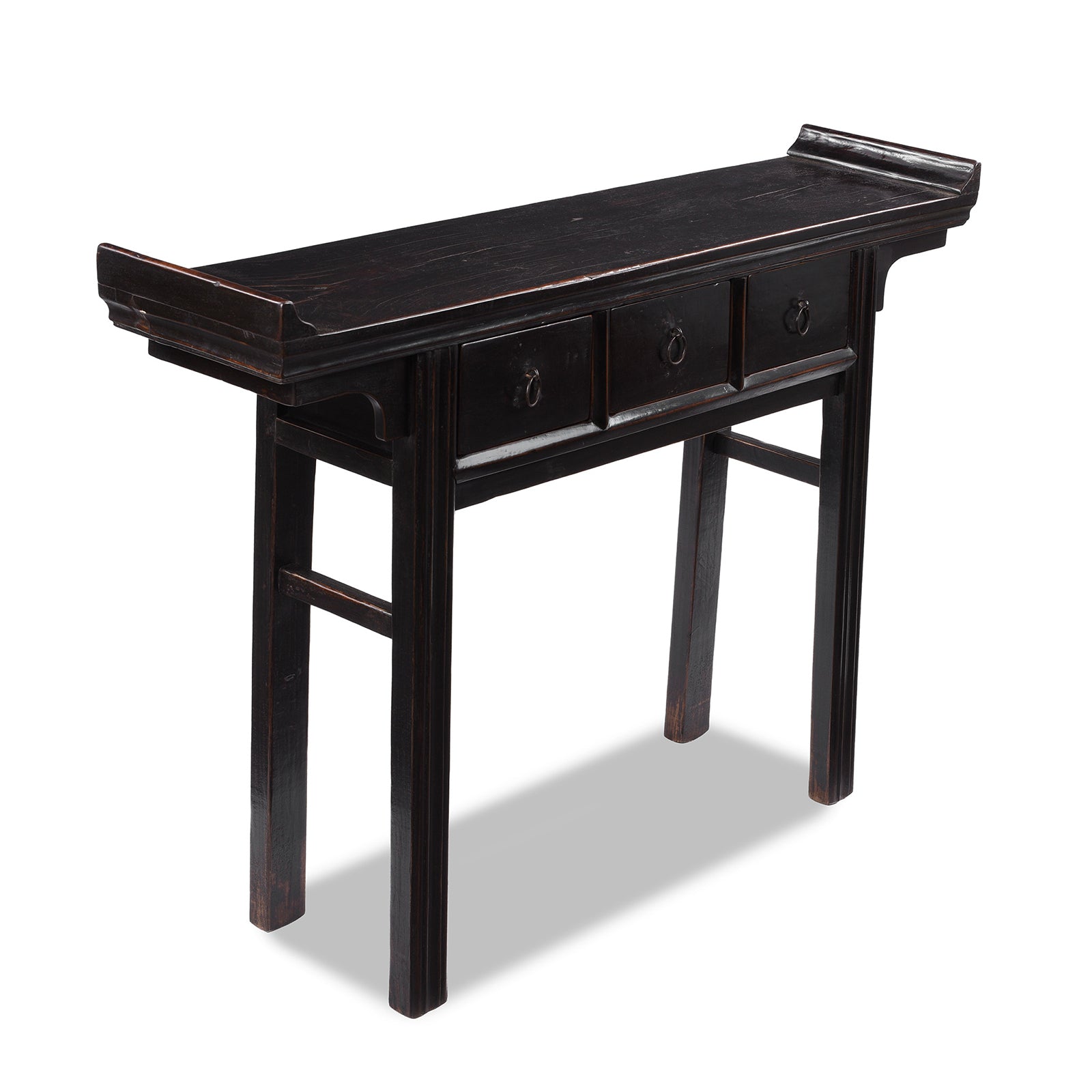 Black Lacquer 3 Drawer Console Table - 19th Century