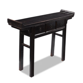 Black Lacquer 3 Drawer Console Table - 19th Century