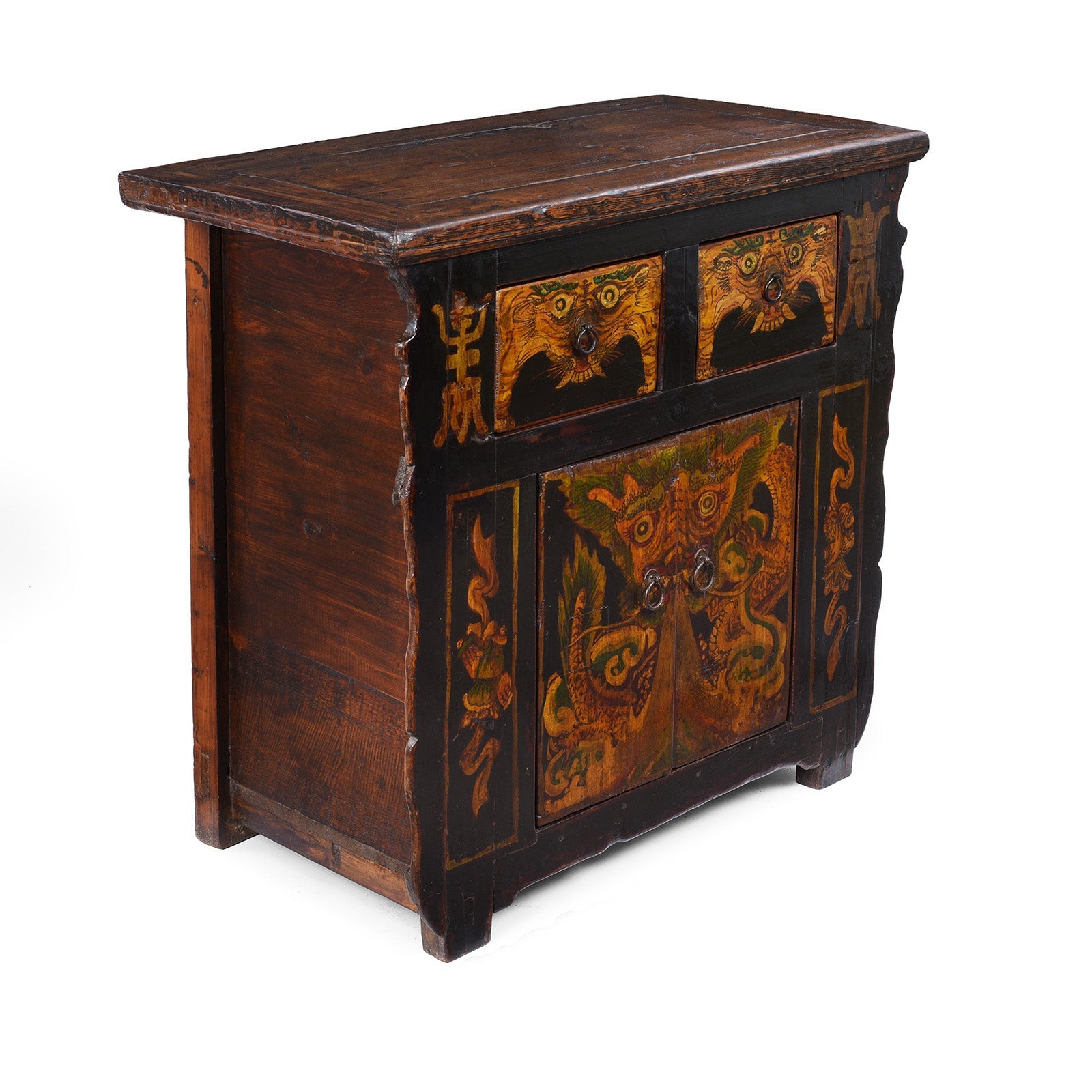 Painted Tiger & Dragon Cabinet From Qinghai- 19th Century