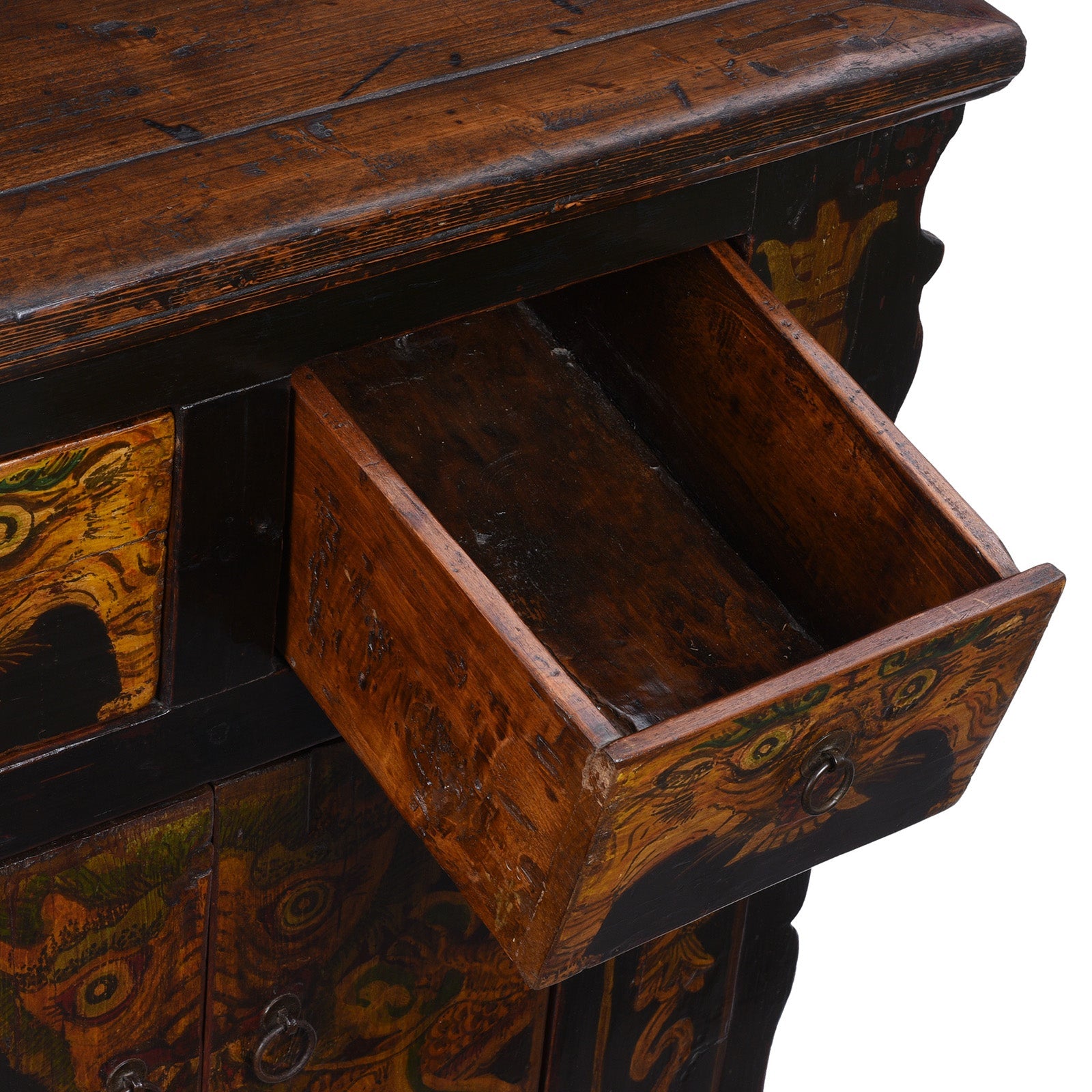 Painted Tiger & Dragon Cabinet From Qinghai- 19th Century