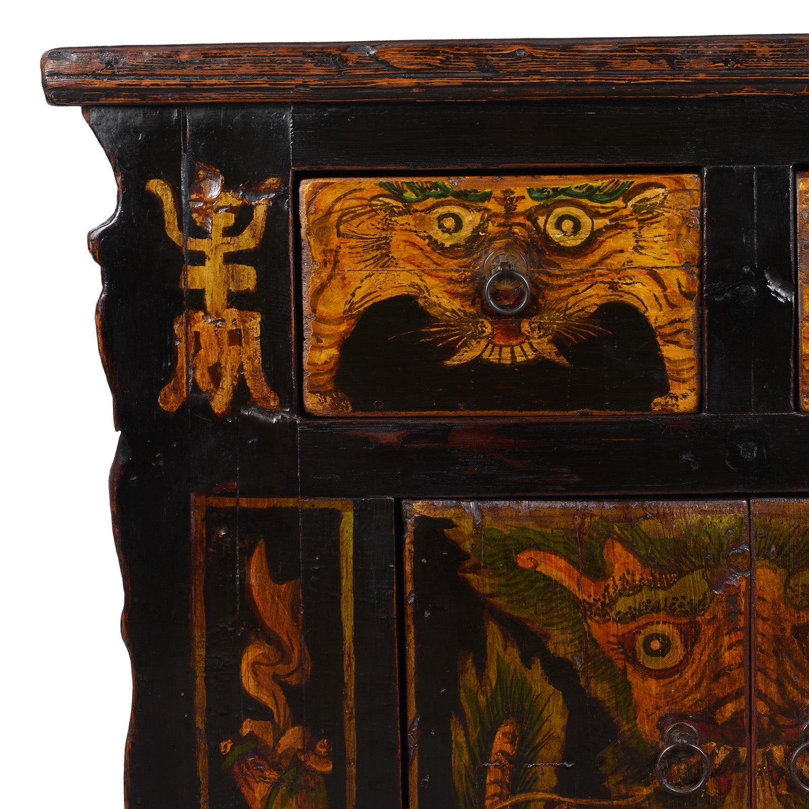 Painted Tiger & Dragon Cabinet From Qinghai- 19th Century