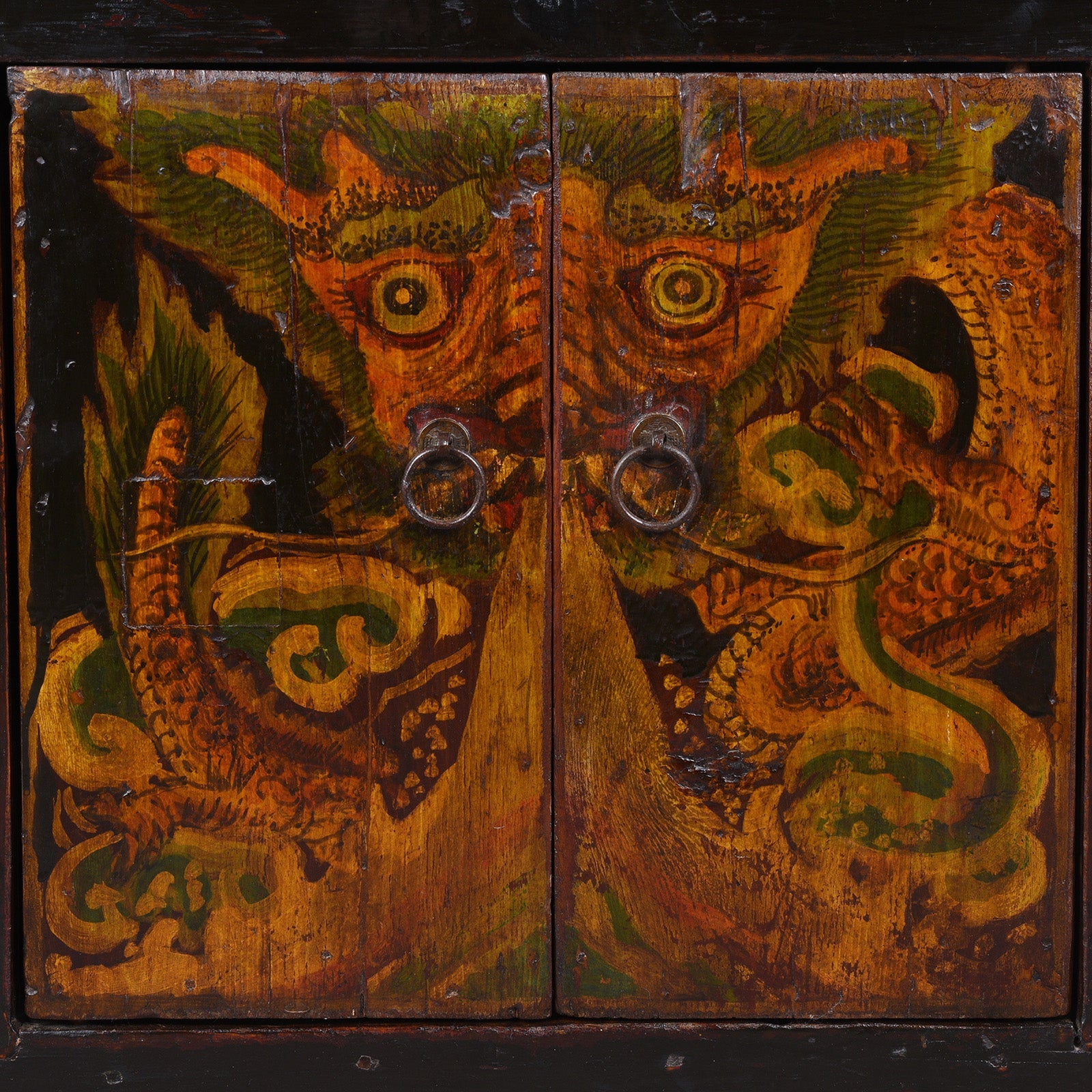 Painted Tiger & Dragon Cabinet From Qinghai- 19th Century