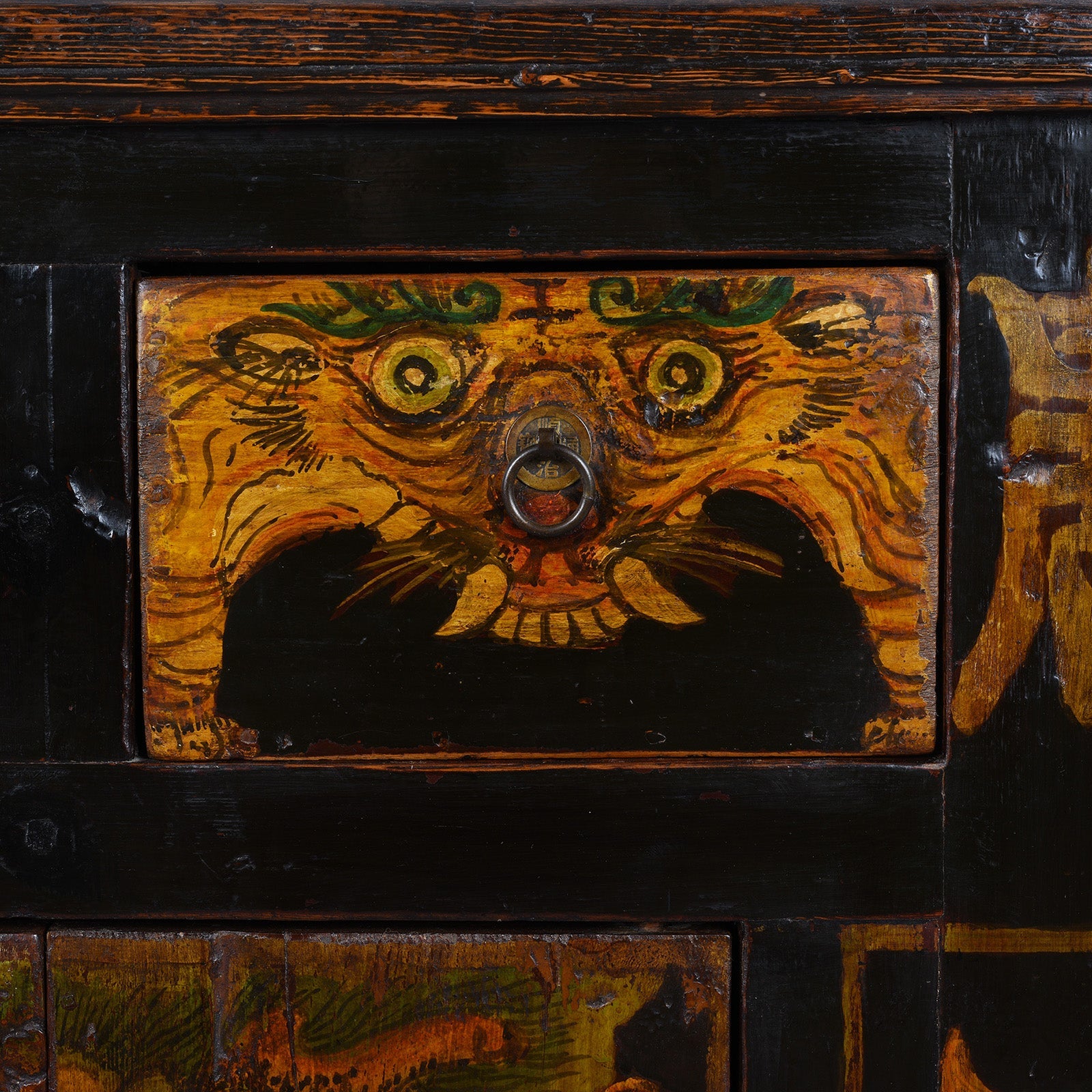 Painted Tiger & Dragon Cabinet From Qinghai- 19th Century