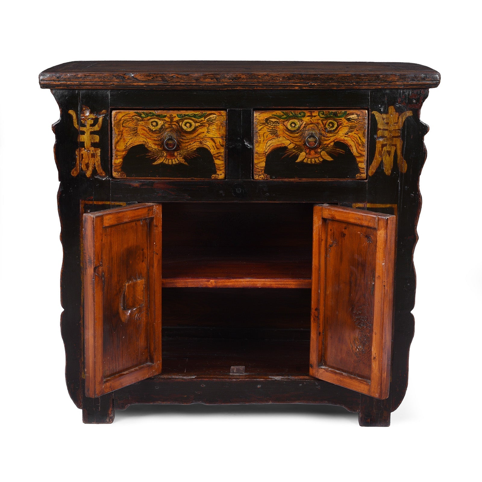 Painted Tiger & Dragon Cabinet From Qinghai- 19th Century