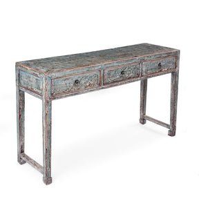 Turquoise Lacquer 3 Drawer Console Table