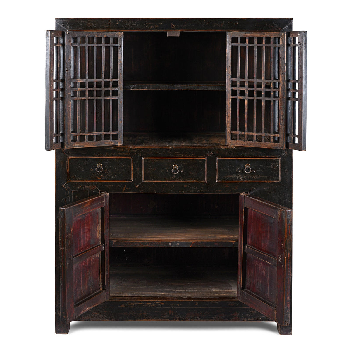 Black Lacquer Kitchen Cabinet From Shandong - 19th Century