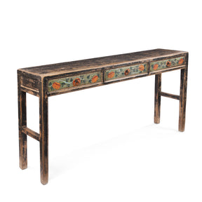 Painted Three Drawer Console Table Made From Old Wood