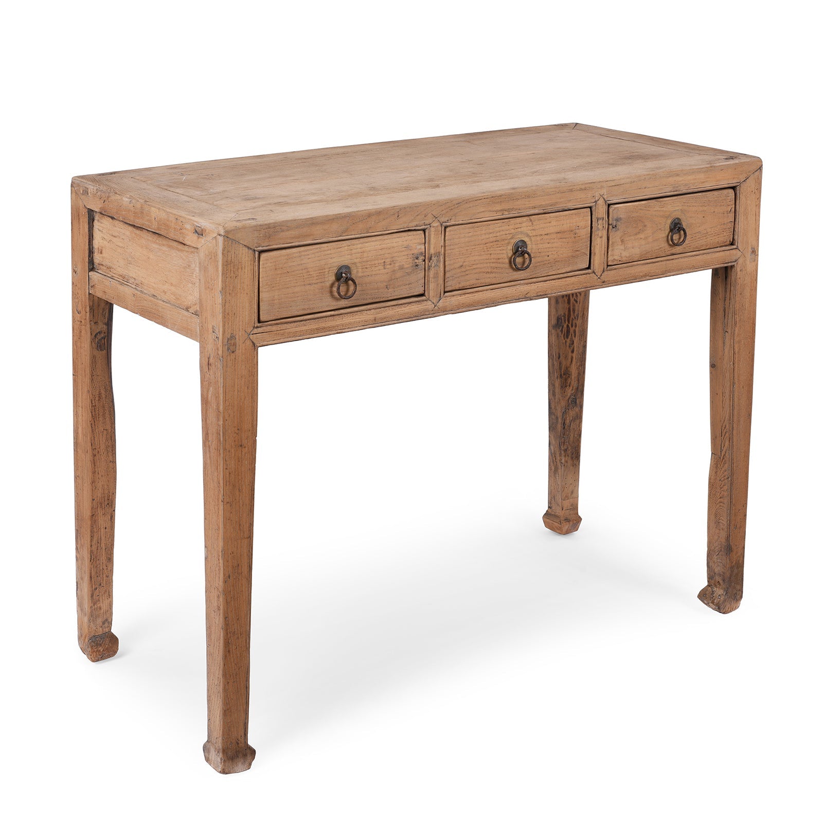 Antique 3 Drawer Bleached Wood Console Table