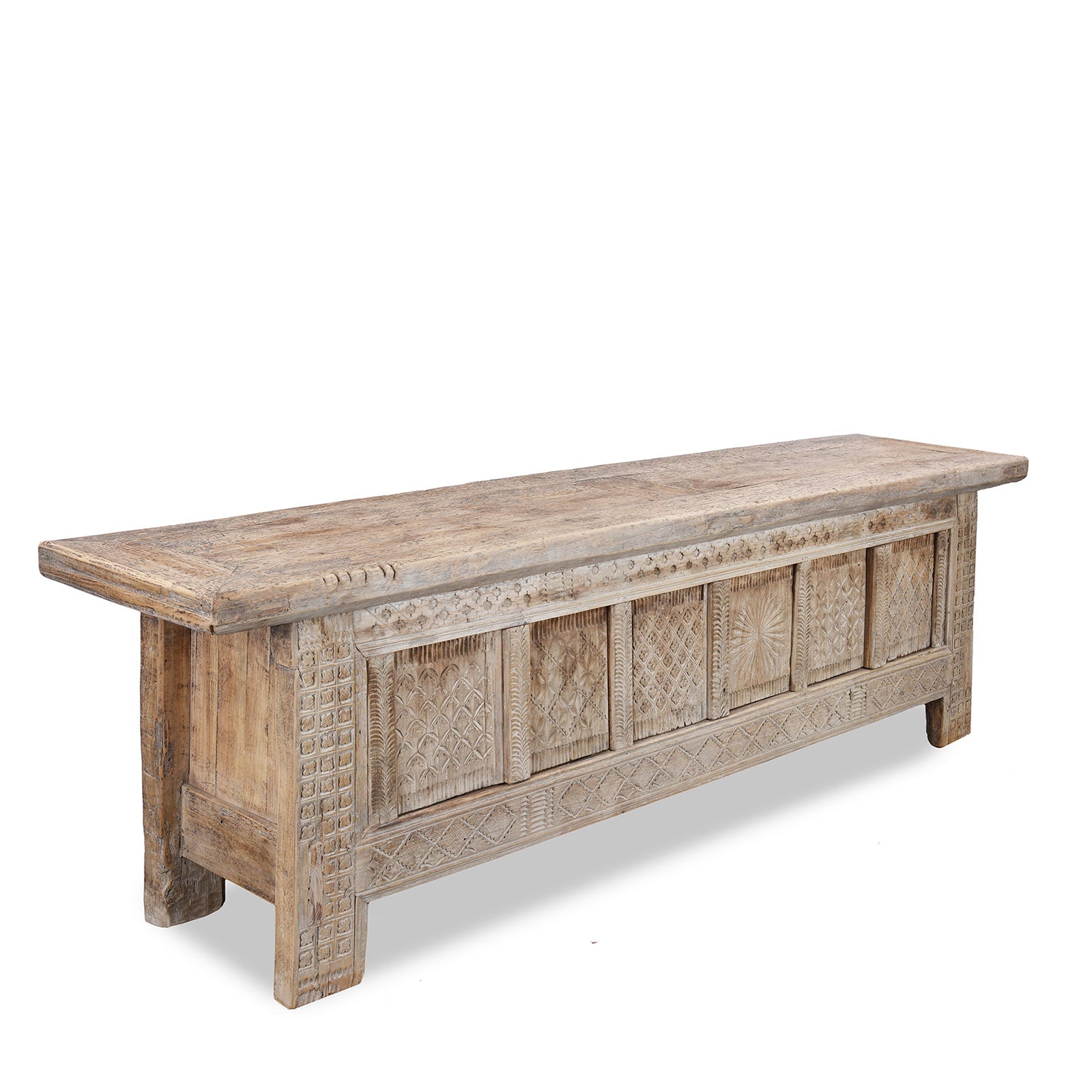 Carved Low Sideboard From Xinjiang - 19th Century