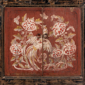 Red & Black Painted Sideboard From Shanxi - 19th Century
