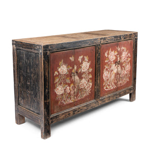 Red & Black Painted Sideboard From Shanxi - 19th Century
