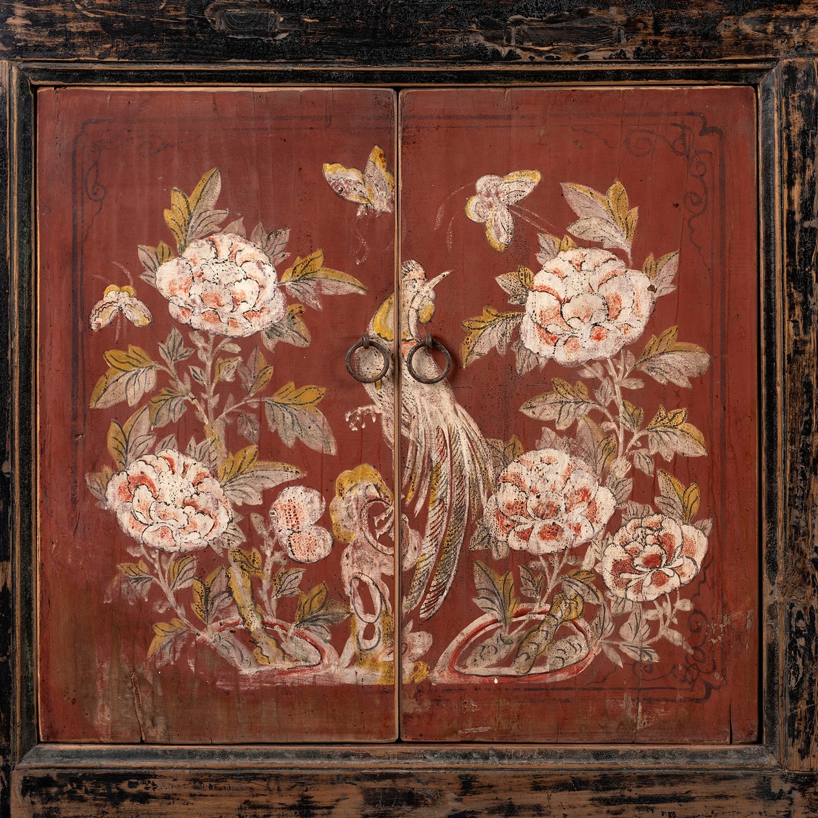 Red & Black Painted Sideboard From Shanxi - 19th Century