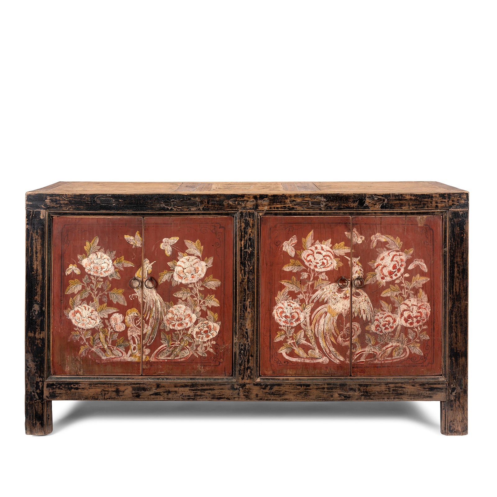 Red & Black Painted Sideboard From Shanxi - 19th Century
