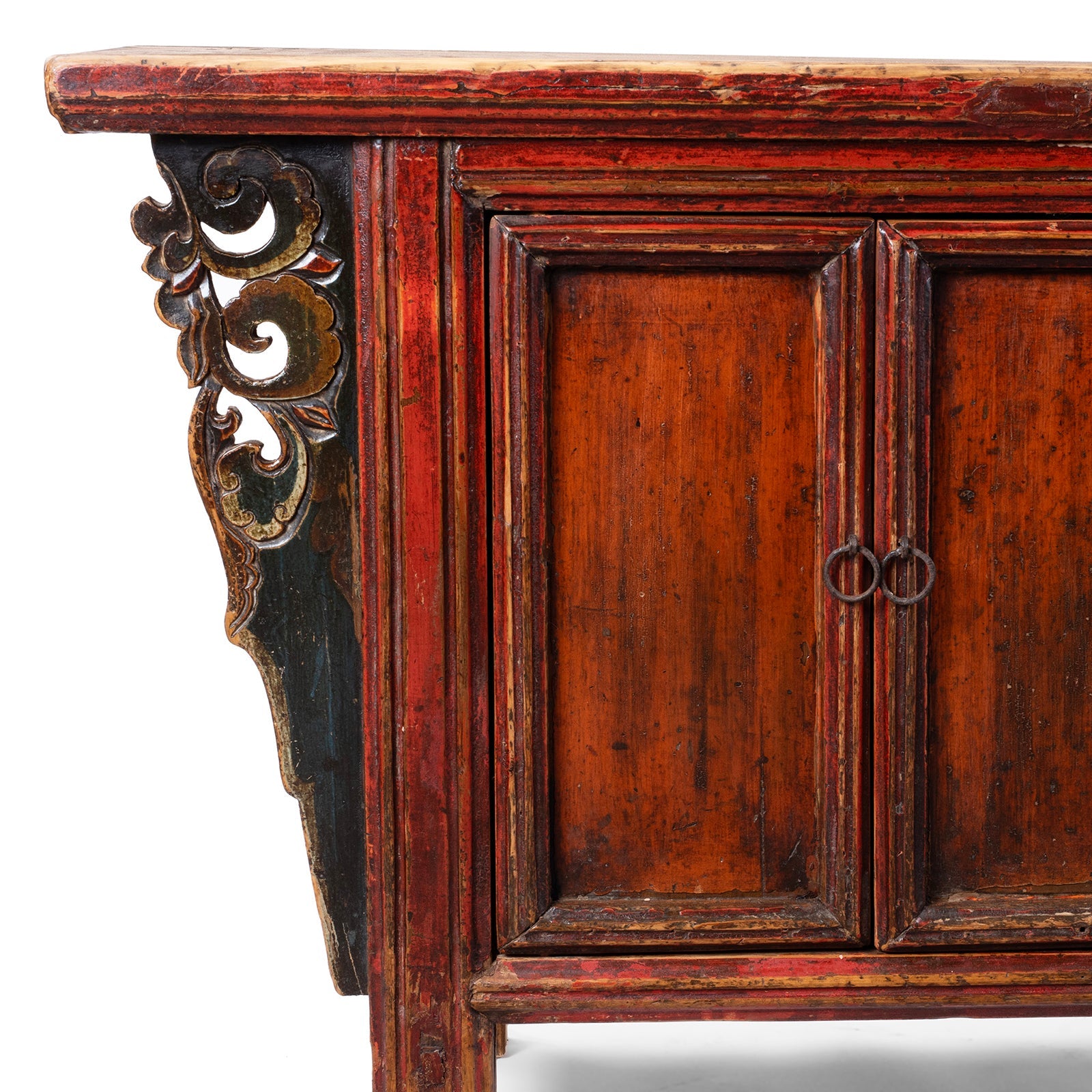 Red Lacquer Sideboard From Gansu - 19th Century