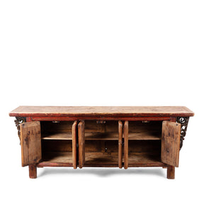 Red Lacquer Sideboard From Gansu - 19th Century
