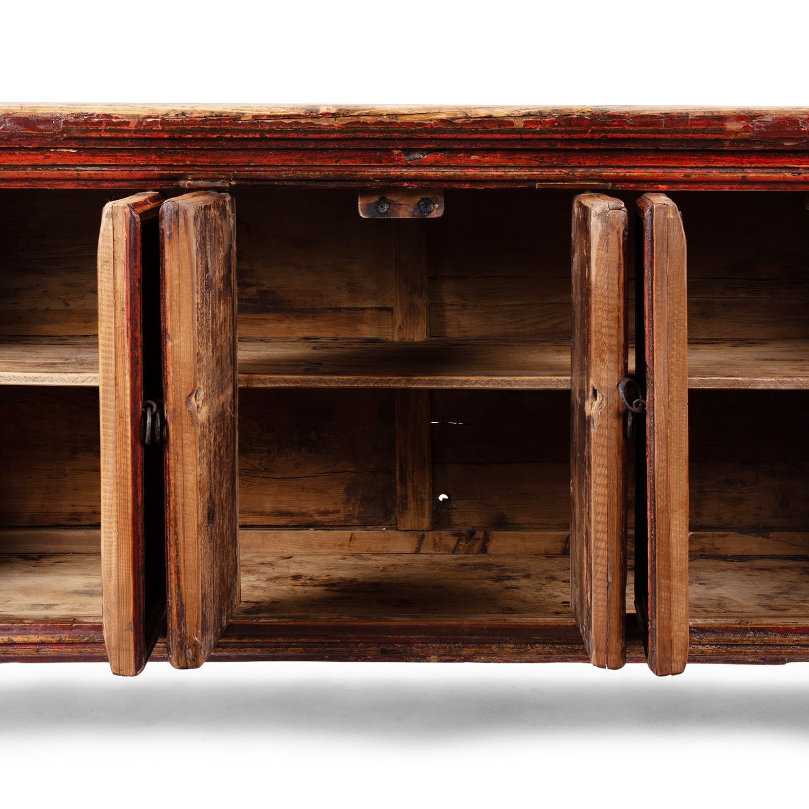Red Lacquer Sideboard From Gansu - 19th Century