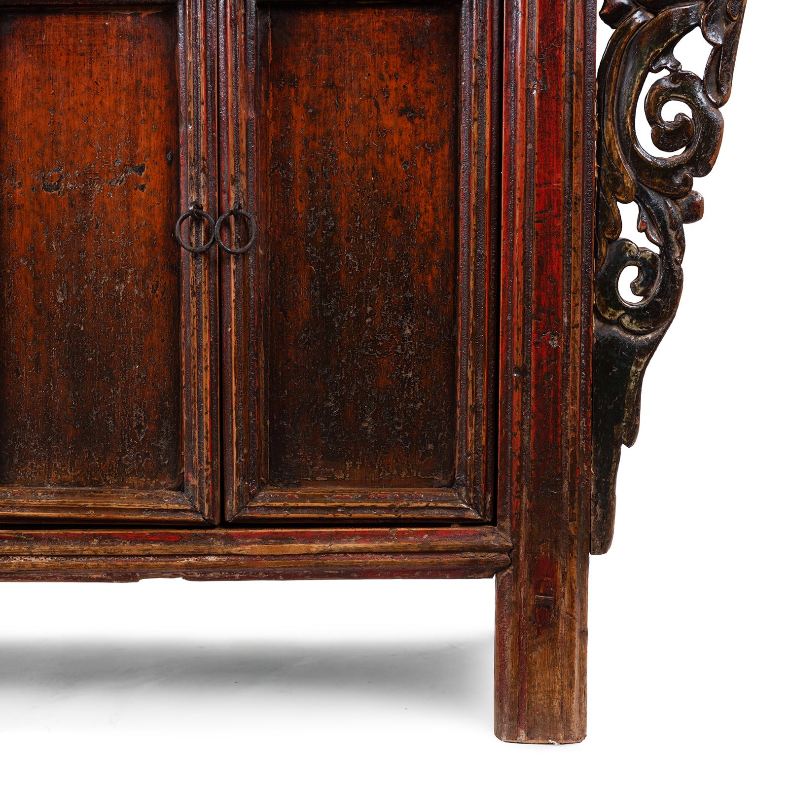 Red Lacquer Sideboard From Gansu - 19th Century