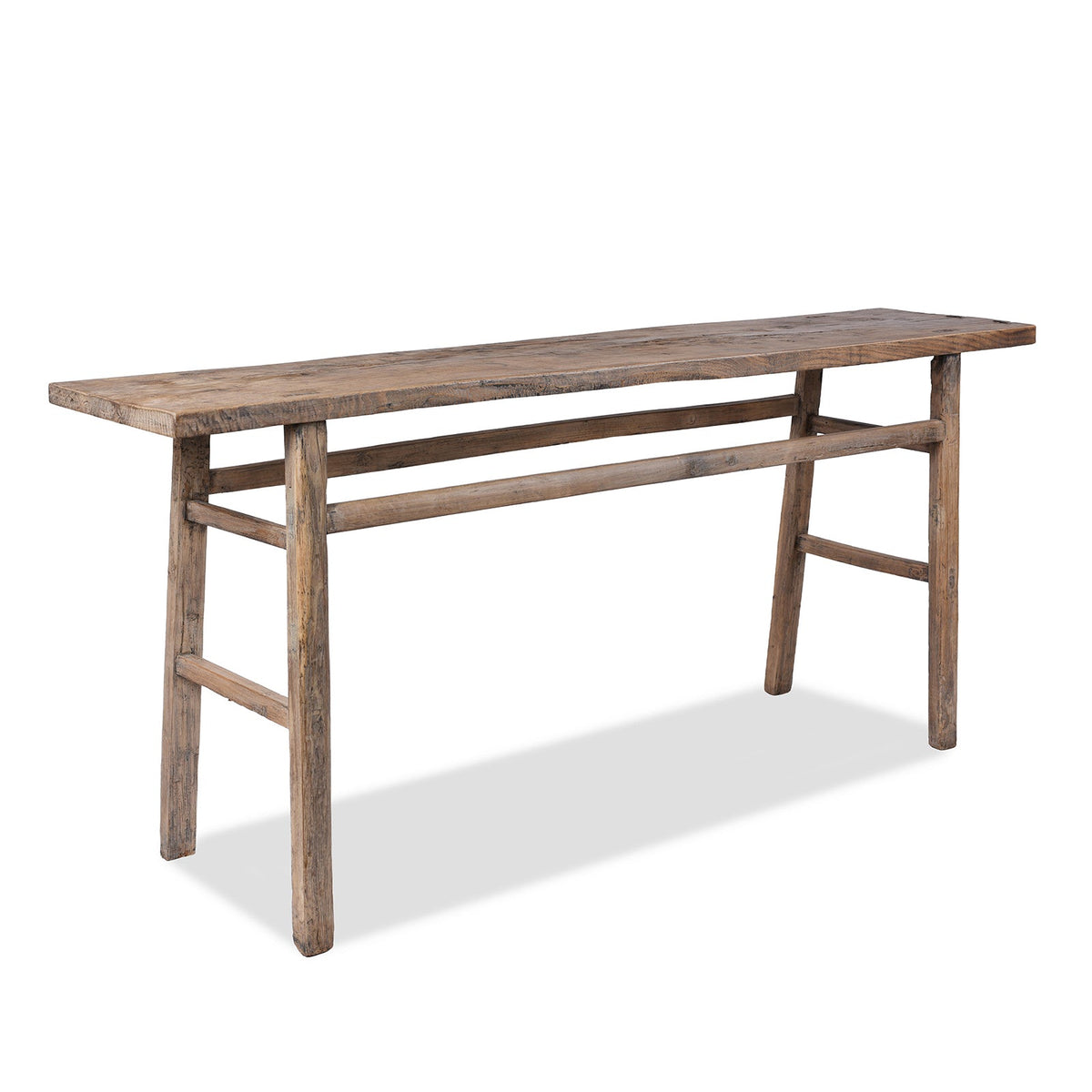 Bleached Elm Farmhouse Console Table - Late 19th Century