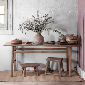 Bleached Elm Farmhouse Console Table - Late 19th Century