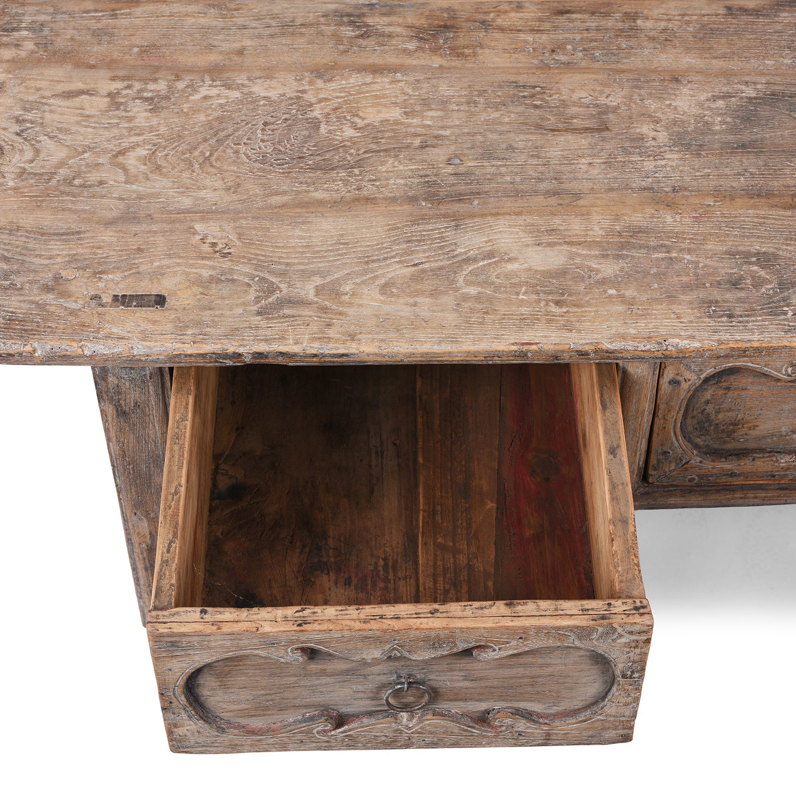 Elm Coffee Table With Drawers From Shandong - 19th Century