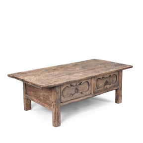 Elm Coffee Table With Drawers From Shandong - 19th Century