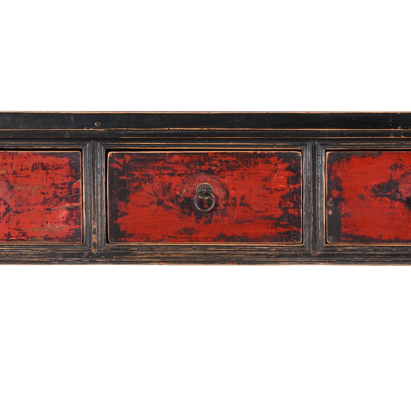 Red & Black Painted Five Drawer Altar Table - 19th Century