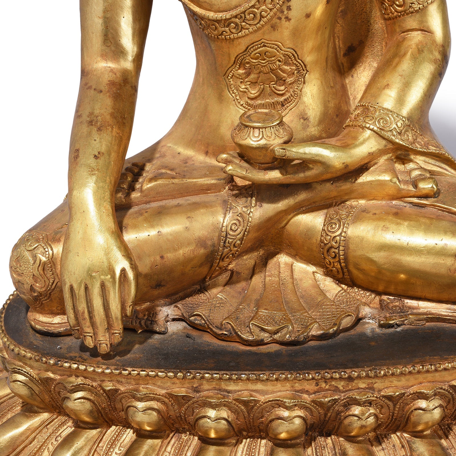Gilt Brass Sitting Buddha Statue - Bhumisparsha Mudra