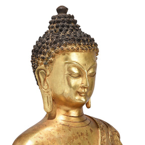 Gilt Brass Sitting Buddha Statue - Bhumisparsha Mudra