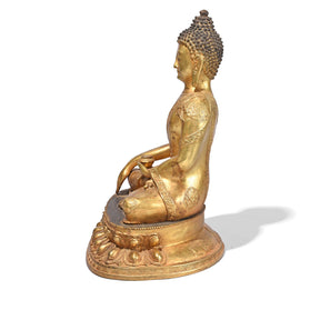 Gilt Brass Sitting Buddha Statue - Bhumisparsha Mudra