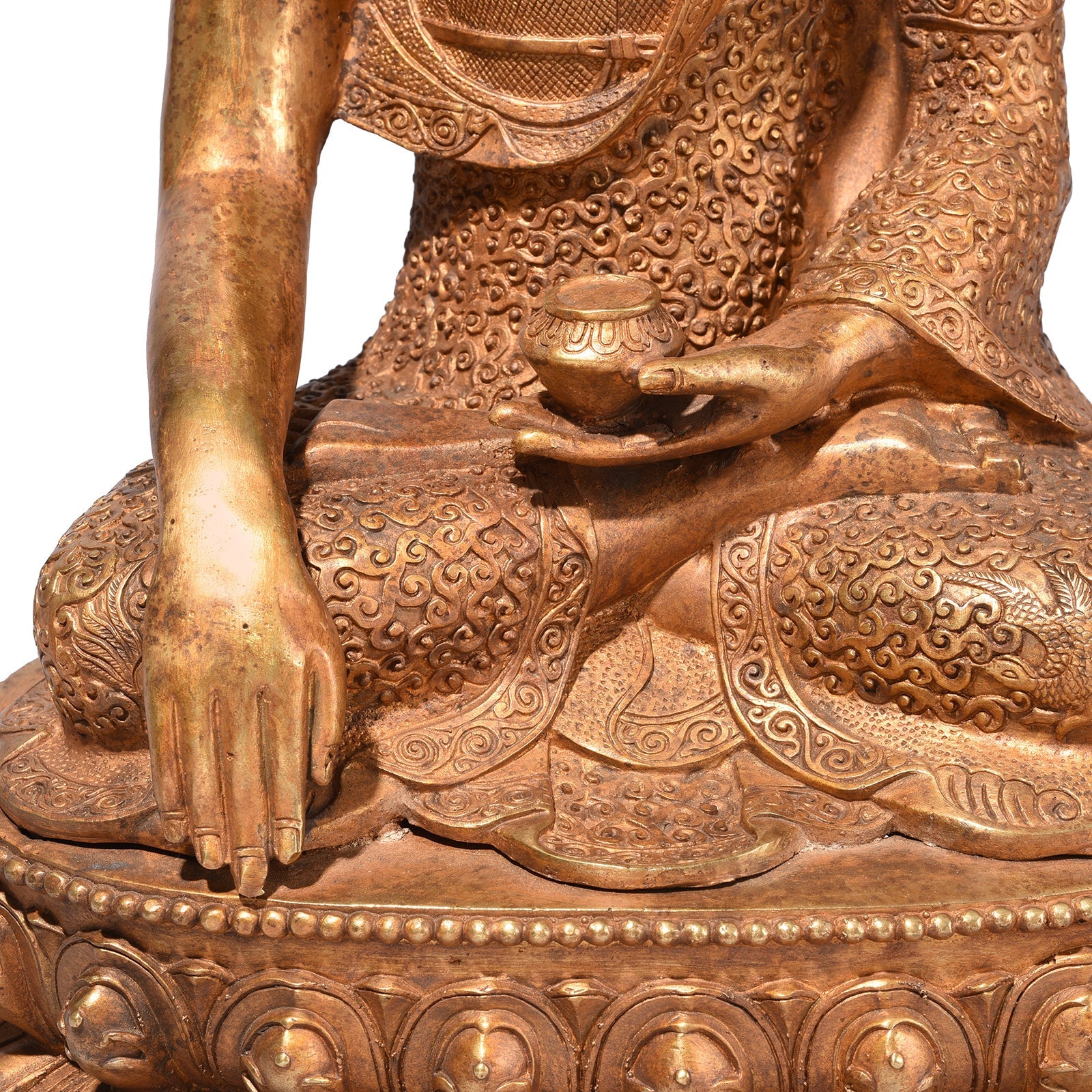 Gilt Brass Sitting Buddha Statue - Bhumisparsha Mudra