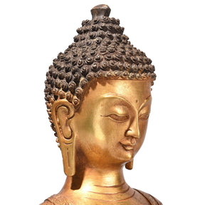 Gilt Brass Sitting Buddha Statue - Bhumisparsha Mudra