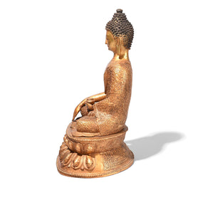 Gilt Brass Sitting Buddha Statue - Bhumisparsha Mudra