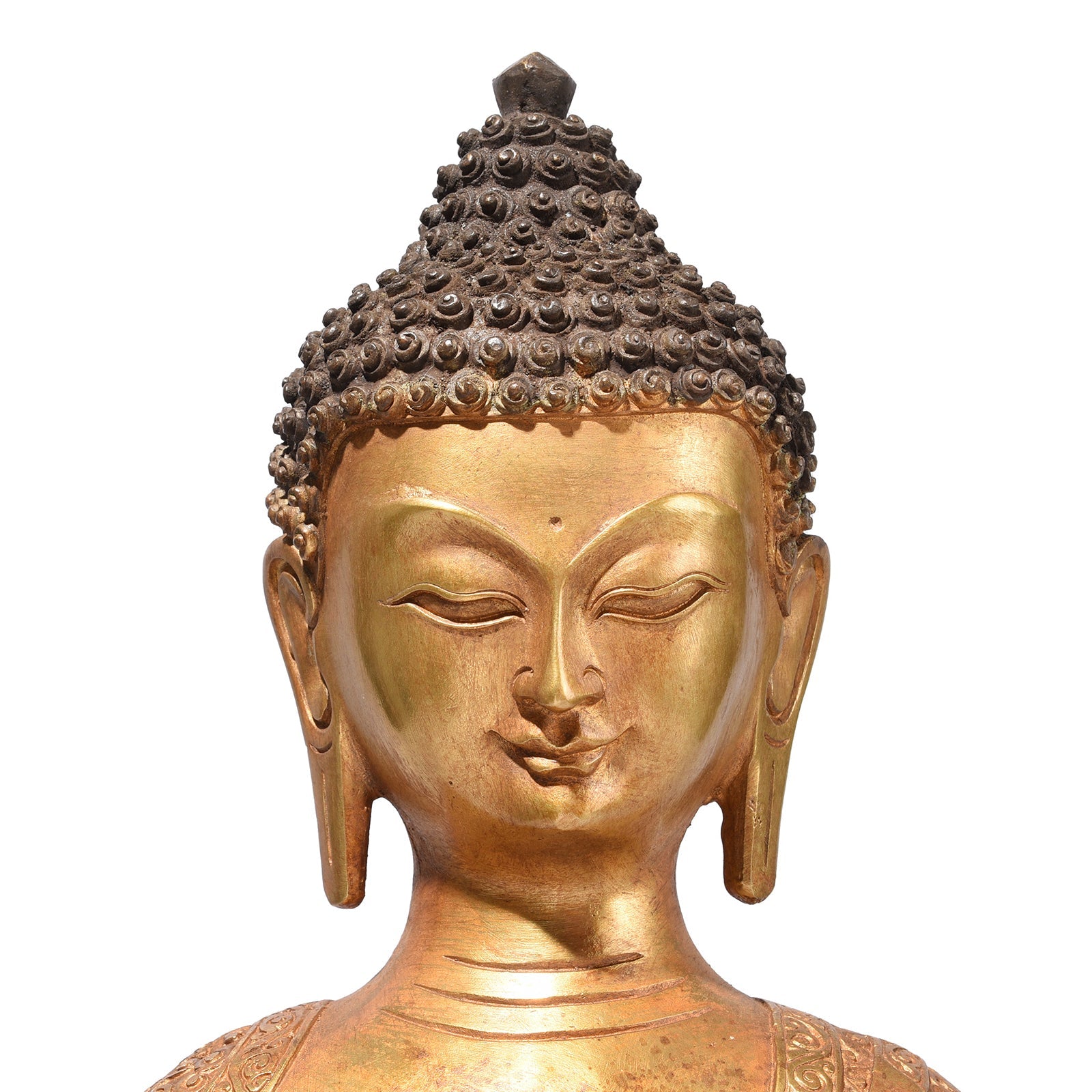 Gilt Brass Sitting Buddha Statue - Bhumisparsha Mudra
